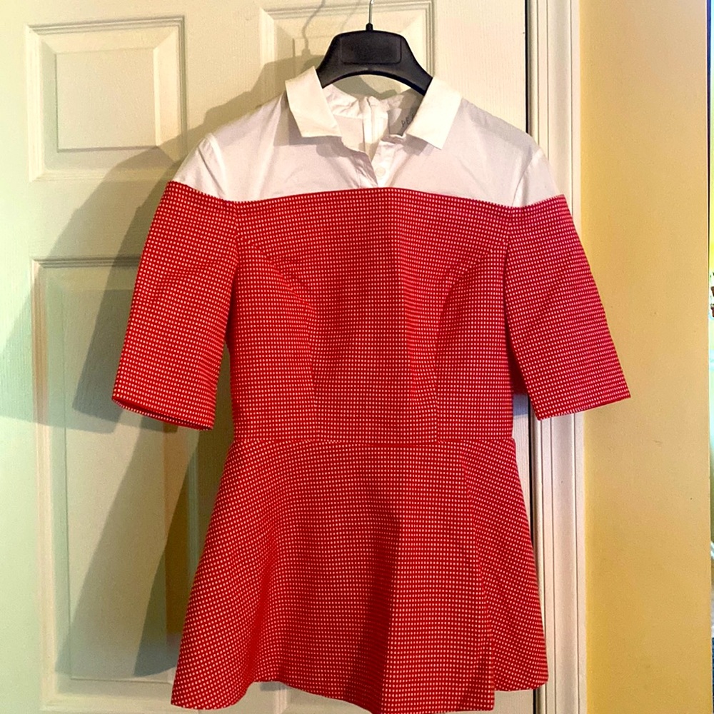 NWT Pearl by Lela Rose Checkered short sleeve poplin combo top Super Stylish